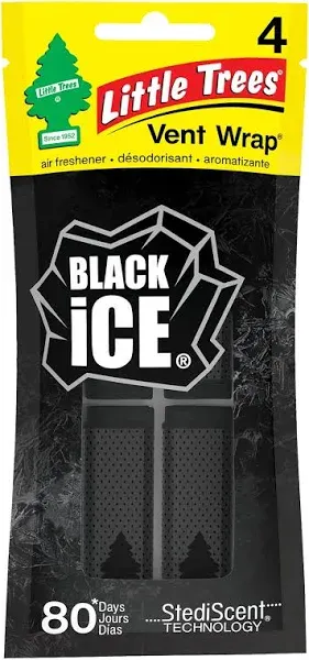 LITTLE TREES Car Air Freshener | Vent Wrap Provides Long-Lasting Scent, Slip on Vent Blade | Black Ice, 4 Packs (4 Count)