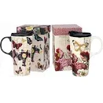 Topadorn Tall Ceramic Travel Mug 17 oz. Coffee Cups Sealed  Assorted Colors 