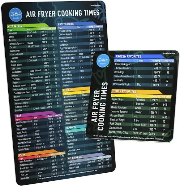 Air Fryer Magnetic Cheat Sheet Set, Air Fryer Accessories Cook Times