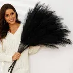 Qubitful Black Pampas Grass, 9 Pcs 37''/3.1FT Tall Fluffy Fake Pompas Floral, Large Artificial Pompous Grass Branches for Floor Vase Fillers, Boho