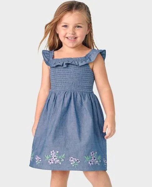 Gymboree Baby Girls' Embroidered Floral Chambray Flutter Dress