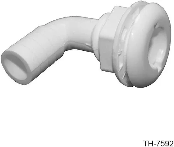 T-H Marine® TH-7592-DP - 1&quot; Hole 90° Plastic White Elbow Thru-Hull Fitting for 3/4&quot; D Hose, Packaged