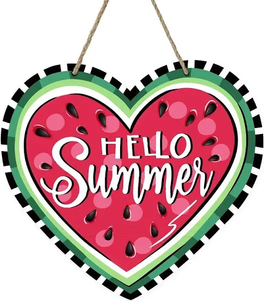 Deroro Hello Summer Love Heart Watermelon Front Door Sign