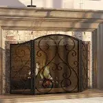 Fire Beauty Fireplace Screen 3 Panel Wrought Iron Black Metal 48 inch(l) x30(H) Spark Guard Cover(Sanded Black)