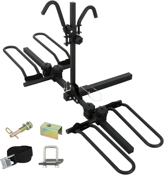 WEIZE 2 Bike Hitch Mount Rack Platform Style, Tiltable Bicycle Carrier Racks with Hitch Tightener and Strap, 90 lbs Capacity