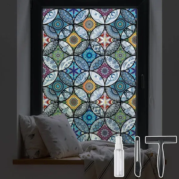 DKTIE Static Cling Decorative Window Film with Installation Tools Non Adhesive Privacy Film Stained Glass Window Film for Bathroom Shower Door Heat Cotrol Anti UV 17.7 x 78.7 Inch