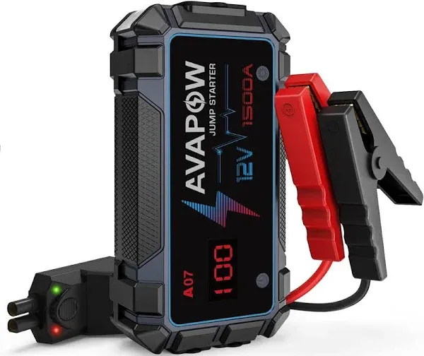 NIB AVAPOW JUMP STARTER A07 1500A PEAK CURRENT POWER BANK, JUMPER CABLES