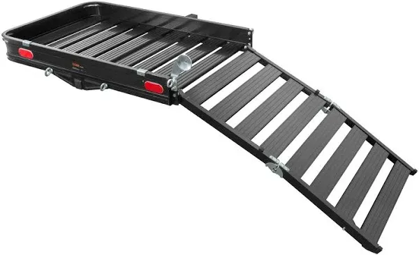 CURT 50 x 30-1/2-Inch Black Aluminum Hitch Cargo Carrier with Ramp, 2-In Folding Shank Model 18112