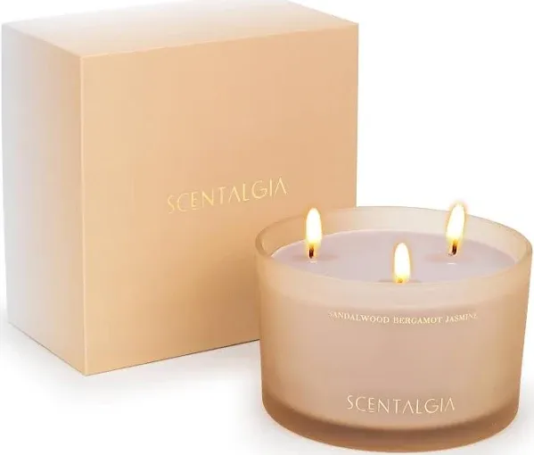 Luxury Scented Candles | Sandalwood Bergamot Jasmine Fragrance | Large 3 Wick...