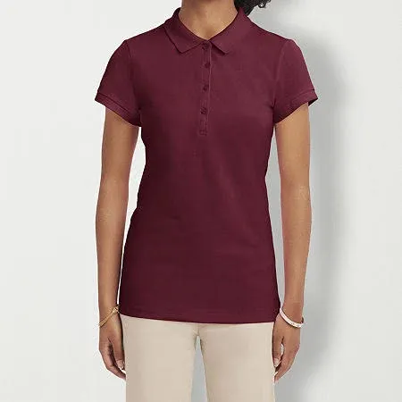 IZOD Girls Size XL (15) Burgundy Short Sleeve Uniform Stretch Polo 2 Pack NWT