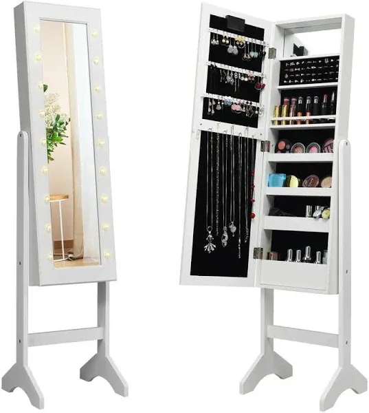 Giantex Standing Jewelry Armoire with 18 LED Lights Around the Door, L