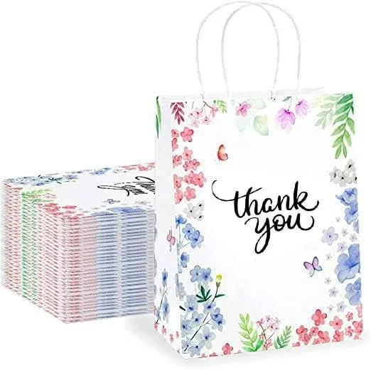 Thank You Gift Bags 50 Pack 8 X 4 X 10 Small Paper Bags With Handles Floral Desi