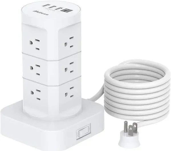 10 ft. Flat Plug Heavy-Duty Extension Cord Surge Protector Power Strip Tower