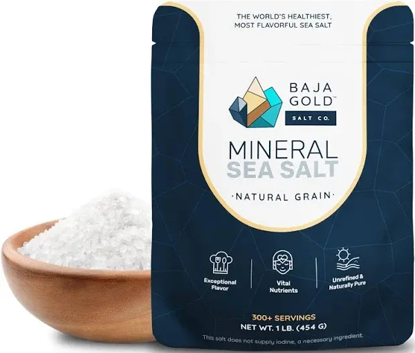 ****Baja Gold Mineral Sea Salt Natural Grain Crystals 1 Lb. Bag****