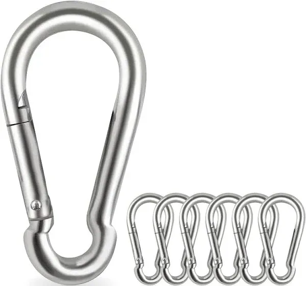 Carabiner Clips 6 Pack 2.75&#034; Stainless Steel Spring Snap Hook Carabiner Heavy...