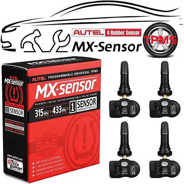 Autel MaxiTPMS MX Sensor Metal Stem 315/433MHz TPMS Sensor Universal Tire Sensor Programmed by TPMS Tool TS401 Ts408 Ts501 Ts508 Ts601