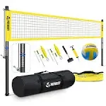 Patiassy Portable Professional Outdoor Volleyball Net Set with Adjustable Height Aluminum Poles, Winch System, Volleyball with Pump and Carrying Bag