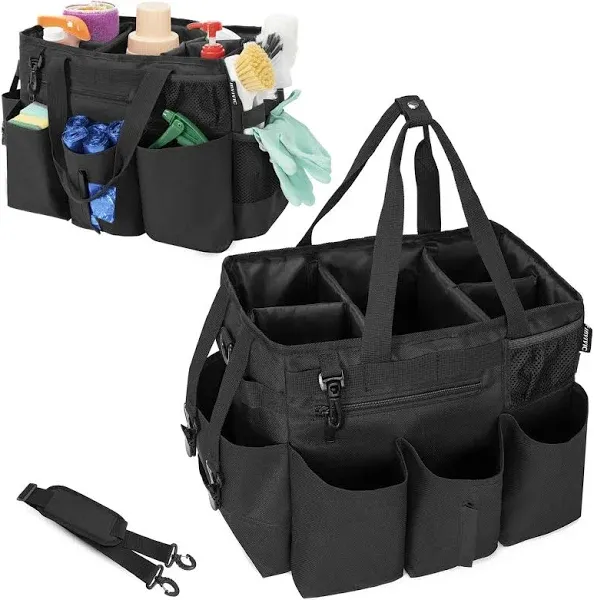 Cleaning Caddy Bag,Large Cleaning Supplies Organizer with Handle for Housekeepers, Black