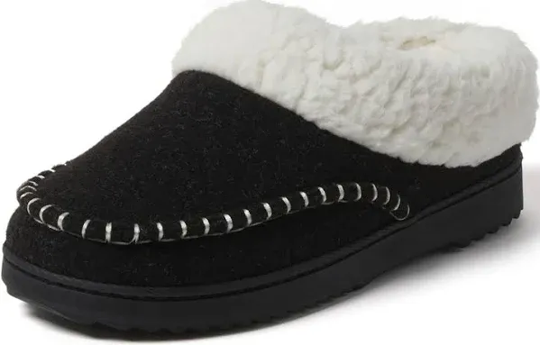 Dearfoams Women&#039;s Nyla Felted Plaid Moccasin Toe Clog House Shoe Slipper