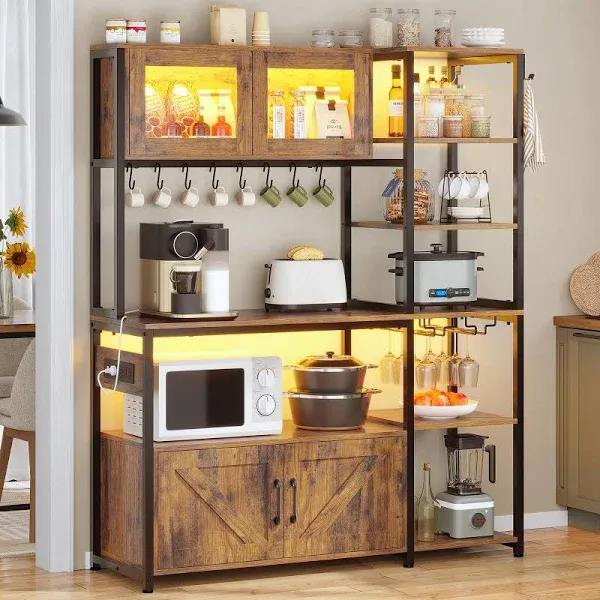 Bakers Rack for Kitchen with Storage and Coffee Bar Cabinet