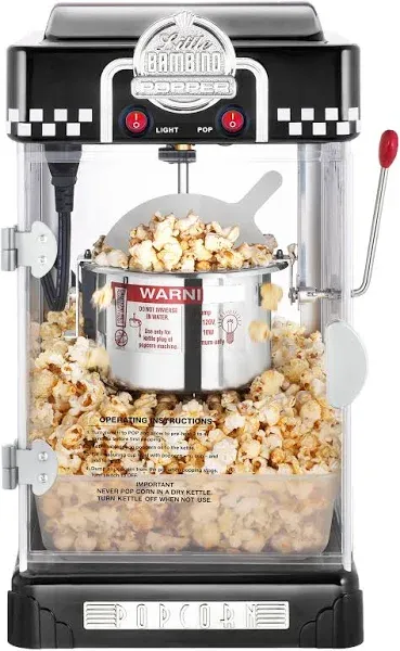 Great Northern Black Little Bambino Table Top Retro Machine Popcorn Popper, 2.5oz