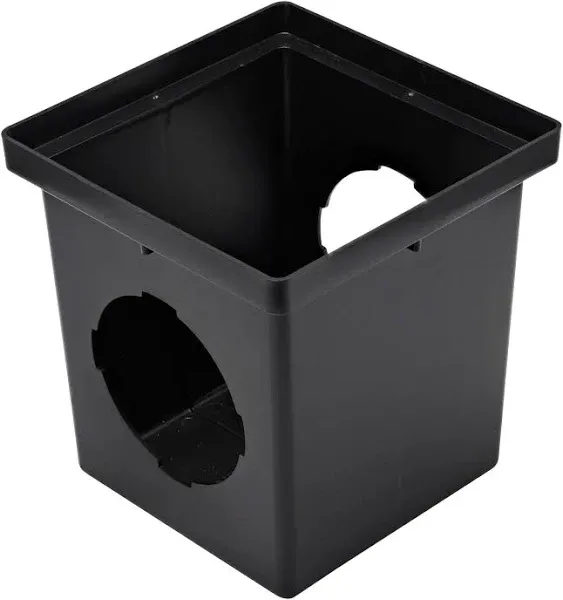 NDS 1200 Square Catch Basin Drain with 2 Openings, Connect to 3 Inch, 4 Inch, 6 Inch & 8 Inch Drain Pipes, Manages Heavy Water Flows, 12 Inch, Plastic, Black