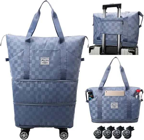 Expandable Foldable Duffel Bag Suitcases,Detachable Rolling Wheels,Rolling Duffle Bag with Wheels,Suitcases with Wheels,Carry on Luggage,Gift for Men Women Lightweight Suitcases (Blue)