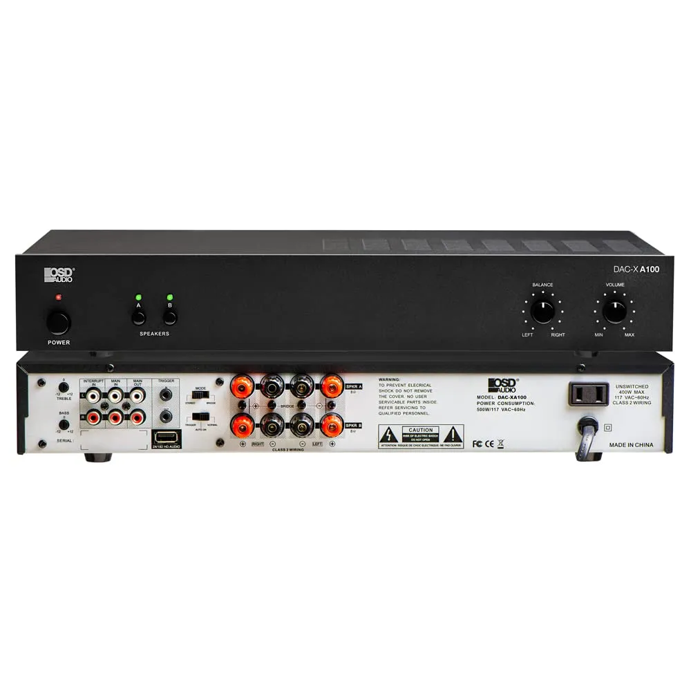 OSD DAC-XA100 100W RMS 2 Channel Class A Power Amplifier with 24/192 Hi-Res DAC