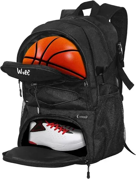  | Basketball Backpack Large Sports Bag with Separate Ball holder &amp; Shoes Black