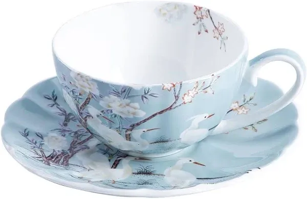 ufengke 8oz Blue Fine Bone China Coffee Cup with Saucer