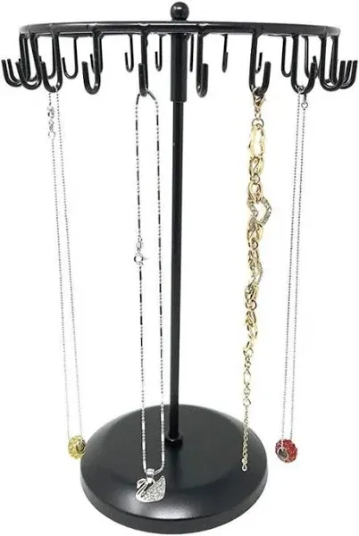 Necklace Stand 14 Inch Rotating Necklace Holder Jewelry Organizer Display Stand for Necklaces and Bracelets with 23 Hooks (Black-1)