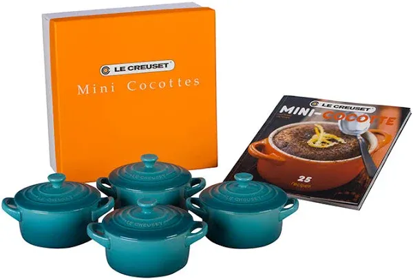 Set of 4 Le Creuset 8 Oz Petite Round Casseroles 4&#034; Mini Cocottes RED NEW IN BOX