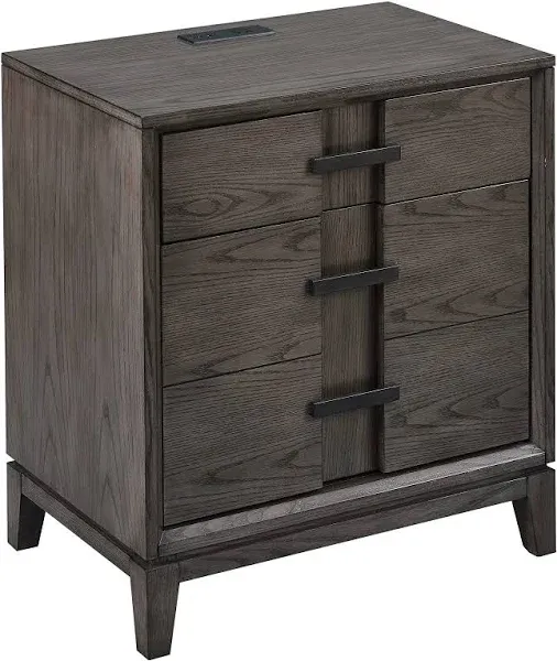 Leick Home Recessed Top Drawer Nightstand with Top AC/USB Charger in Oak