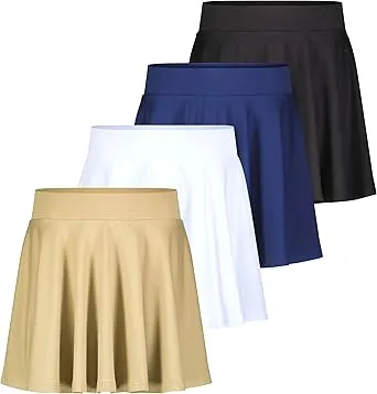 Real Essentials 4 Pack: Women's Soft Casual Pleated Mini Skirt - Skater A-Line Flowy Skirts (Available in Plus Size)