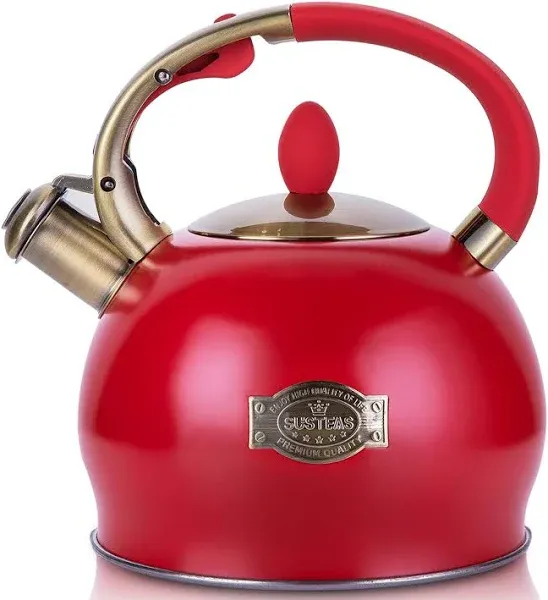 SUSTEAS 3-Qt. Stove Top Whistling Tea Kettle, Surgical Stainless Steel, Black