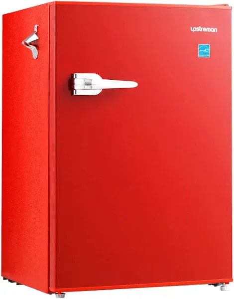 Upstreman 4.5 Cu ft Retro Compact Refrigerator, Mini Fridge with Freezer for Bedroom, Adjustable Thermostat, Side Bottle Opener, Size: 86, Red