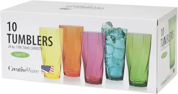 Creativeware Creative Bath Twist 24-Ounce Assorted Plastic Tumblers, Set of 10 Cups