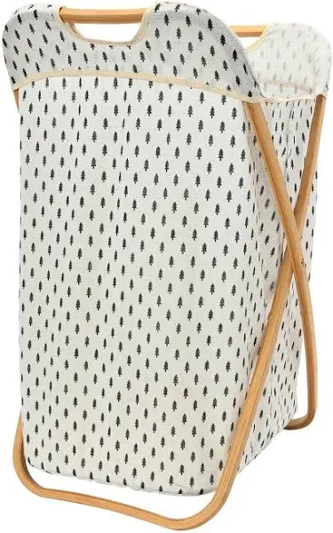 Household Essentials Bamboo X-Frame Cross Pattern Hamper Black/White