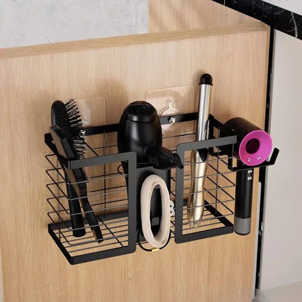 Hair Tool Organizer Hair Dryer Holder 3 In 1 Metal Bathroom Organizer Wall Mount