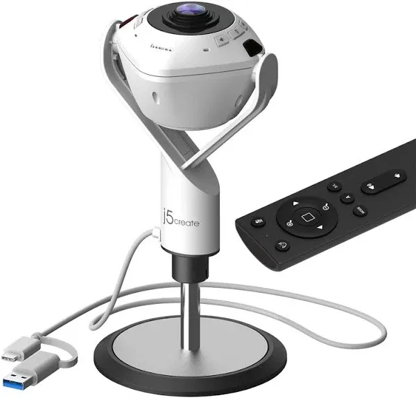 j5create 360 All Around AI-Powered Conference Room Camera with Speakerphone, Smart-Tracking, Auto-Framing, Include a Remote Control (JVU368)