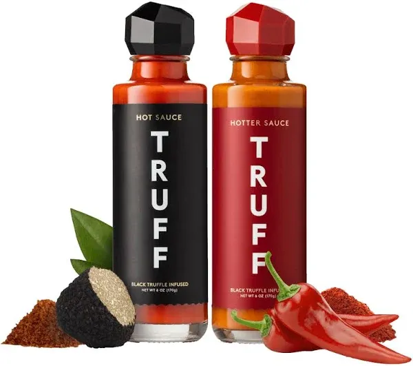 TRUFF Hot Sauce and Hotter Sauce 2-Pack Bundle, Gourmet Hot Sauce Set, Black Truffle and Chili Peppers, Gift Idea for The Hot Sauce Fans (Black/Red, 6 oz, 2 Count)