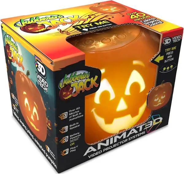 Jabberin' Jack (Blink Tech) Talking Animated Pumpkin with 8 Inch Screen and Built-in LED Light Array Projector + Speaker Includes 40 Minutes of Content