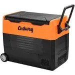 Costway - 58 Quarts Car Refrigerator Portable RV Freezer Dual Zone w/ Wheel - Orange