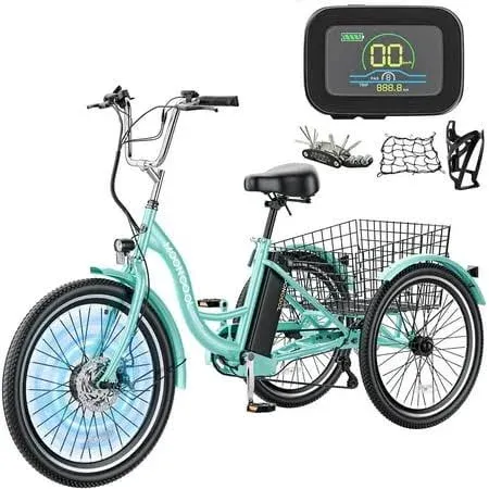 MOPHOTO Electric Trike, 7 Speeds Electric Tricycle for Adult, 350W 36V 3 Wheel Electric Bikes, Motorized Tricycle Adult Electric Three Wheels Bicycle for Senior