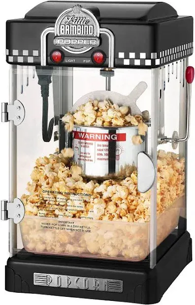 Great Northern Black Little Bambino Table Top Retro Machine Popcorn Popper, 2.5oz