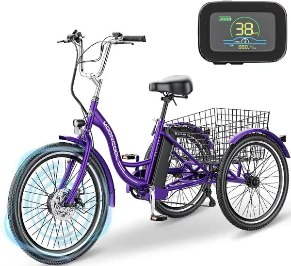 MOPHOTO Electric Trike, 7 Speeds Electric Tricycle for Adult, 350W 36V 3 Wheel Electric Bikes, Motorized Tricycle Adult Electric Three Wheels Bicycle for Senior