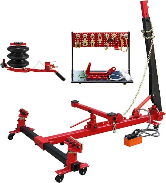 VEVOR Car Frame Puller Set, 10 Ton PSI Air Pump Frame Puller, 10000 PSI Foot-Operated Hydraulic Pump, 3 Ton Air Bag Jack, Auto Body Frame Straightener, with Double-Head Clamps and Casters(2 Packages)