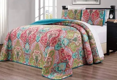 3-Piece Oversize Fine Printed Prewashed Quilt Set