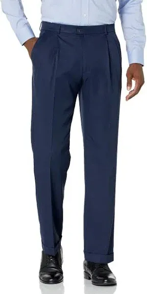 Perry Ellis Portfolio Men's Double Pleated Dress Pants with Elastic Waist, Classic Fit, Stretch Non-iron Fabric