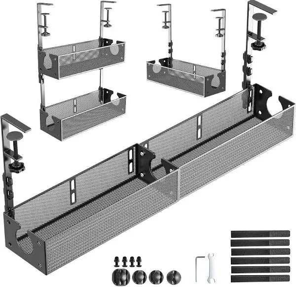 Multi-Model Under Desk Cable Management 2 Pack Metal Under Desk Wire Management Tray Clamp Mount Under Table Cord Management No Damage The Desk White